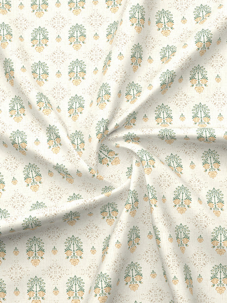 Indo Musk 100% Kasturi Cotton 200 TC Beige & Yellow Floral King Bedsheet with 2 Pillow Covers