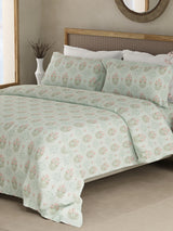 Indo Musk 100% Kasturi Cotton 200 TC Grey & Pink Floral King Bedsheet with 2 Pillow Covers