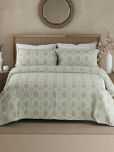 Indo Musk 100% Kasturi Cotton 200 TC Grey & Pink Floral King Bedsheet with 2 Pillow Covers