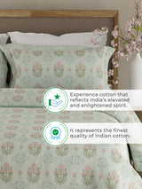 Indo Musk 100% Kasturi Cotton 200 TC Grey & Pink Floral King Bedsheet with 2 Pillow Covers