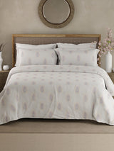 Indo Musk 100% Kasturi Cotton 200 TC White & Grey Floral King Bedsheet with 2 Pillow Covers
