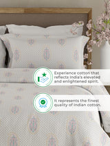 Indo Musk 100% Kasturi Cotton 200 TC White & Grey Floral King Bedsheet with 2 Pillow Covers