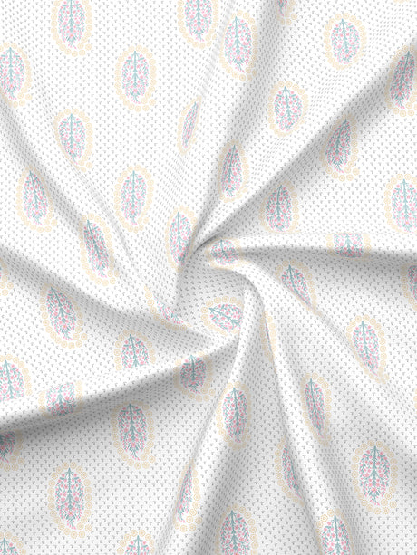 Indo Musk 100% Kasturi Cotton 200 TC White & Grey Floral King Bedsheet with 2 Pillow Covers