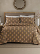 Indo Musk 100% Kasturi Cotton 200 TC Brown Floral King Bedsheet with 2 Pillow Covers