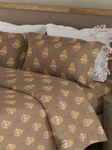 Indo Musk 100% Kasturi Cotton 200 TC Brown Floral King Bedsheet with 2 Pillow Covers