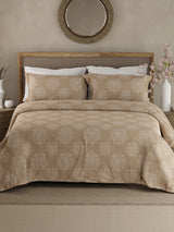 Indo Musk 100% Kasturi Cotton 200 TC Light Brown Floral King Bedsheet with 2 Pillow Covers