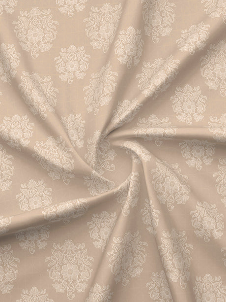 Indo Musk 100% Kasturi Cotton 200 TC Light Brown Floral King Bedsheet with 2 Pillow Covers