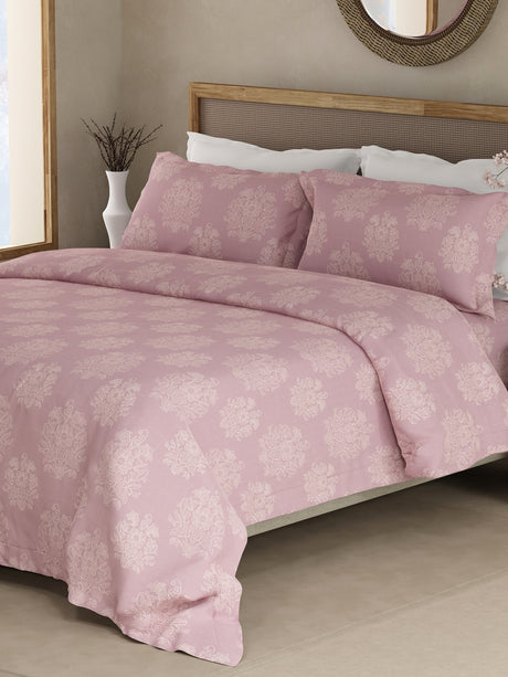 Indo Musk 100% Kasturi Cotton 200 TC Pink Floral King Bedsheet with 2 Pillow Covers