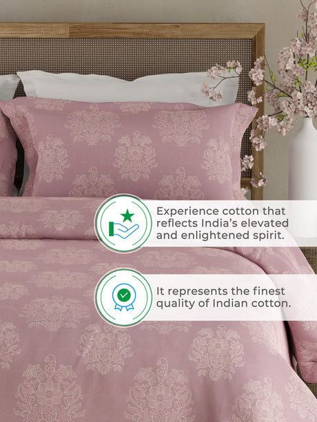 Indo Musk 100% Kasturi Cotton 200 TC Pink Floral King Bedsheet with 2 Pillow Covers