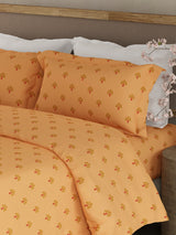 Indo Musk 100% Kasturi Cotton 200 TC Yellow Ethnic Print King Bedsheet with 2 Pillow Covers