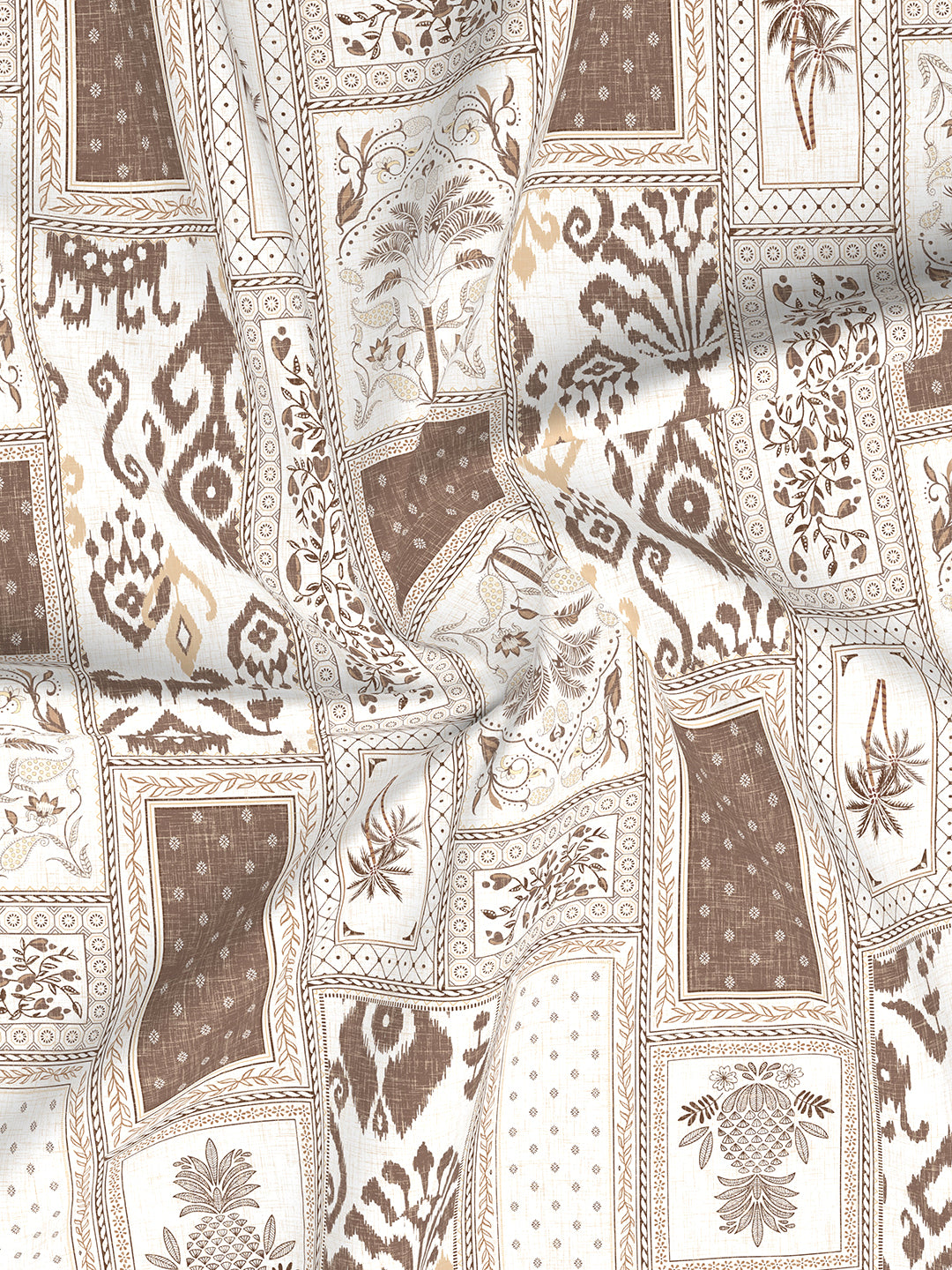 Gardenia Augusta 100% Cotton 300 TC Brown & White Digitally Printed King Bedsheet with 2 Pillow Covers