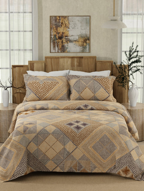 Gardenia Augusta 100% Cotton 300 TC Brown Digitally Printed King Bedsheet with 2 Pillow Covers