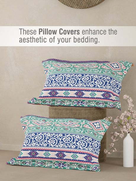 Gardenia Augusta 100% Cotton 300 TC Blue Digitally Printed King Bedsheet with 2 Pillow Covers