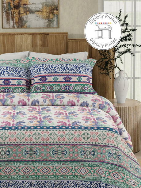 Gardenia Augusta 100% Cotton 300 TC Blue Digitally Printed King Bedsheet with 2 Pillow Covers