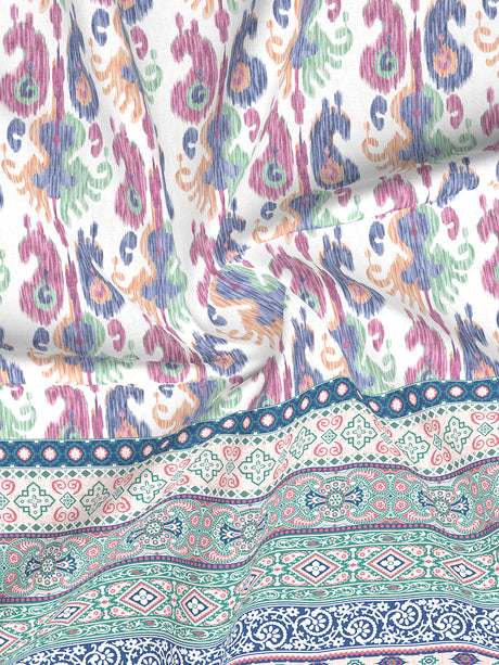 Gardenia Augusta 100% Cotton 300 TC Blue Digitally Printed King Bedsheet with 2 Pillow Covers