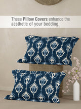 Gardenia Augusta 100% Cotton 300 TC Blue & White Digitally Printed King Bedsheet with 2 Pillow Covers