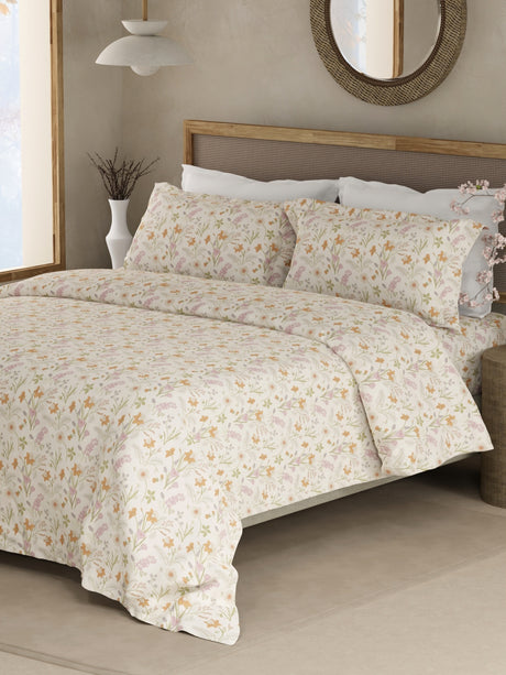 Cottage Garden 100% Organic Cotton 300 TC King Bedsheet with 2 Pillow Covers - Multicolor Floral