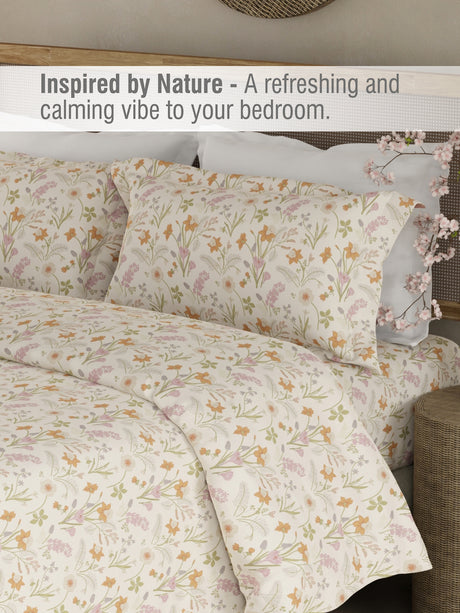 Cottage Garden 100% Organic Cotton 300 TC King Bedsheet with 2 Pillow Covers - Multicolor Floral