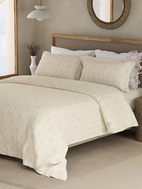 Cottage Garden 100% Organic Cotton 300 TC King Bedsheet with 2 Pillow Covers - Cream & Blue Floral