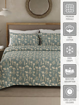 Cottage Garden 100% Organic Cotton 300 TC King Bedsheet with 2 Pillow Covers - Blue & Cream Floral