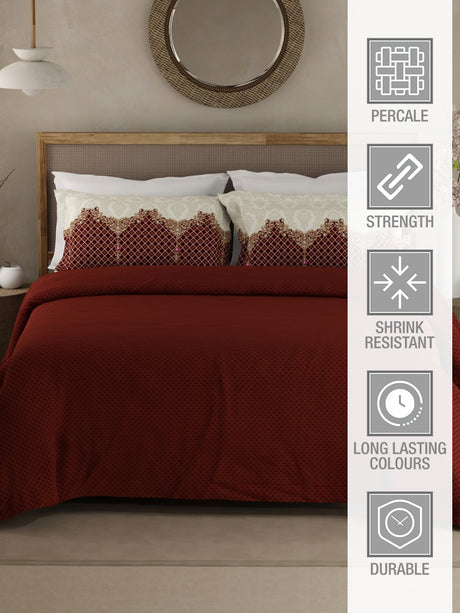 Heritage Walk 100% Egyptian Cotton 200 TC Red Ethnic Print King Bedsheet with 2 Pillow Covers