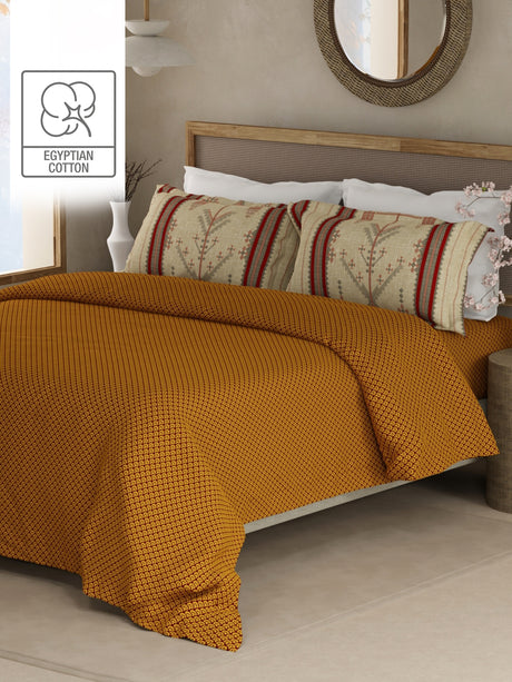 Heritage Walk 100% Egyptian Cotton 200 TC Yellow Ethnic Print King Bedsheet with 2 Pillow Covers