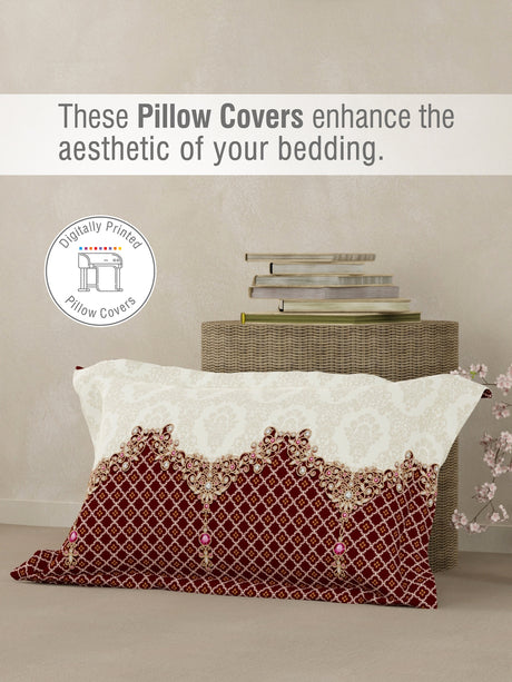 Heritage Walk 100% Egyptian Cotton 200 TC Red Ethnic Print Single Bedsheet with 1 Pillow Cover