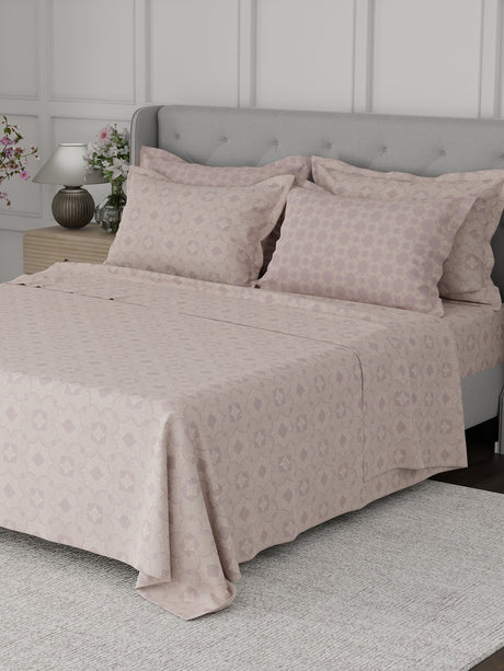 Platinum Pulse 100% Cotton 800 TC Light Purple Digitally Printed King Bedsheet with 4 Pillow Covers