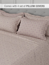 Platinum Pulse 100% Cotton 800 TC Light Purple Digitally Printed King Bedsheet with 4 Pillow Covers
