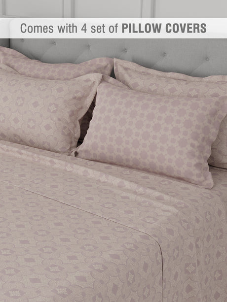 Platinum Pulse 100% Cotton 800 TC Light Purple Digitally Printed King Bedsheet with 4 Pillow Covers