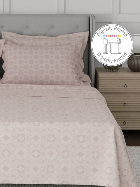 Platinum Pulse 100% Cotton 800 TC Light Purple Digitally Printed King Bedsheet with 4 Pillow Covers