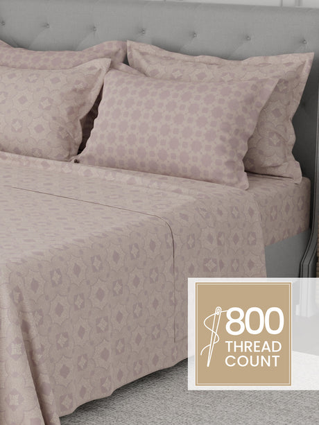 Platinum Pulse 100% Cotton 800 TC Light Purple Digitally Printed King Bedsheet with 4 Pillow Covers