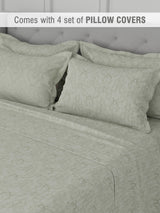 Platinum Pulse 100% Cotton 800 TC Light Green Digitally Printed King Bedsheet with 4 Pillow Covers