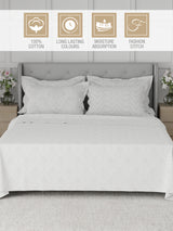 Platinum Pulse 100% Cotton 800 TC White Digitally Printed King Bedsheet with 4 Pillow Covers