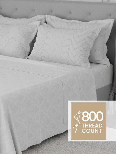 Platinum Pulse 100% Cotton 800 TC White Digitally Printed King Bedsheet with 4 Pillow Covers