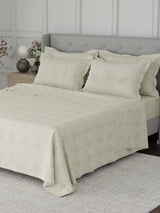 Platinum Pulse 100% Cotton 800 TC Cream Digitally Printed King Bedsheet with 4 Pillow Covers