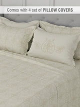 Platinum Pulse 100% Cotton 800 TC Cream Digitally Printed King Bedsheet with 4 Pillow Covers