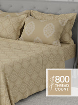 Platinum Pulse 100% Cotton 800 TC Beige Digitally Printed King Bedsheet with 4 Pillow Covers