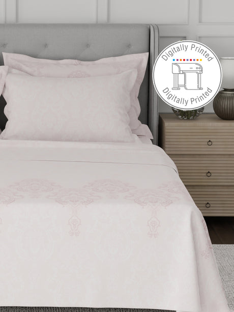 Platinum Pulse 100% Cotton 800 TC Light Pink Digitally Printed King Bedsheet with 4 Pillow Covers