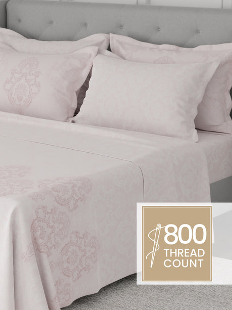 Platinum Pulse 100% Cotton 800 TC Light Pink Digitally Printed King Bedsheet with 4 Pillow Covers