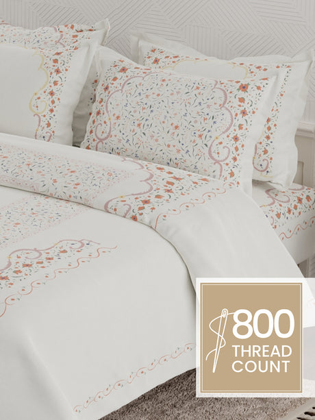 Meenakari Design Prints | 100% Cotton 800 TC White & Red Digitally Printed 1 Bedsheet and 4 Pillow Covers | Platinum Pulse Collection