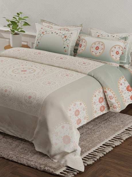 Meenakari Design Prints | 100% Cotton 800 TC Grey Digitally Printed 1 Bedsheet and 4 Pillow Covers | Platinum Pulse Collection