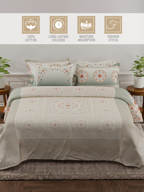 Meenakari Design Prints | 100% Cotton 800 TC Grey Digitally Printed 1 Bedsheet and 4 Pillow Covers | Platinum Pulse Collection