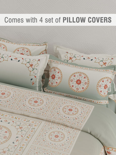 Meenakari Design Prints | 100% Cotton 800 TC Grey Digitally Printed 1 Bedsheet and 4 Pillow Covers | Platinum Pulse Collection