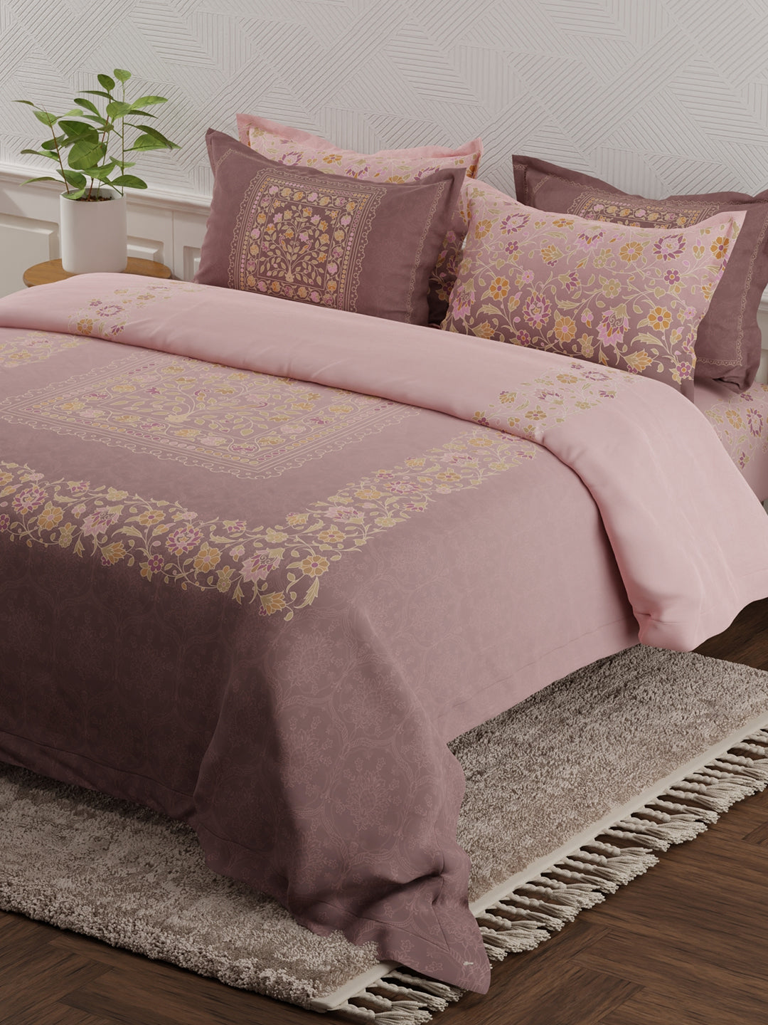 Meenakari Design Prints | 100% Cotton 800 TC Purple Digitally Printed 1 Bedsheet and 4 Pillow Covers | Platinum Pulse Collection