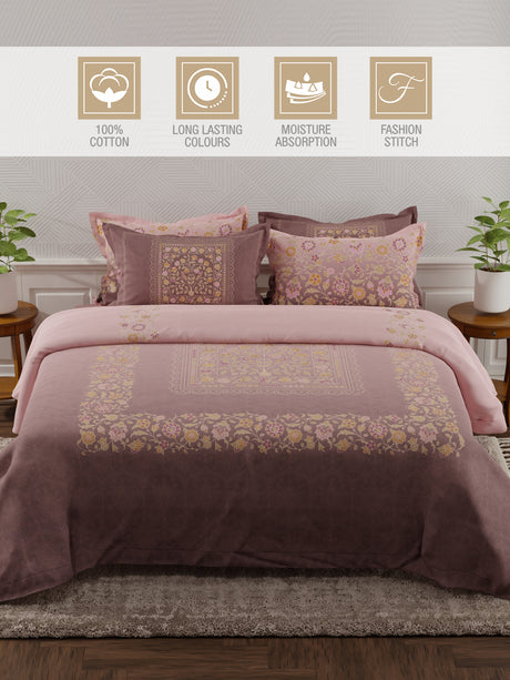 Meenakari Design Prints | 100% Cotton 800 TC Purple Digitally Printed 1 Bedsheet and 4 Pillow Covers | Platinum Pulse Collection