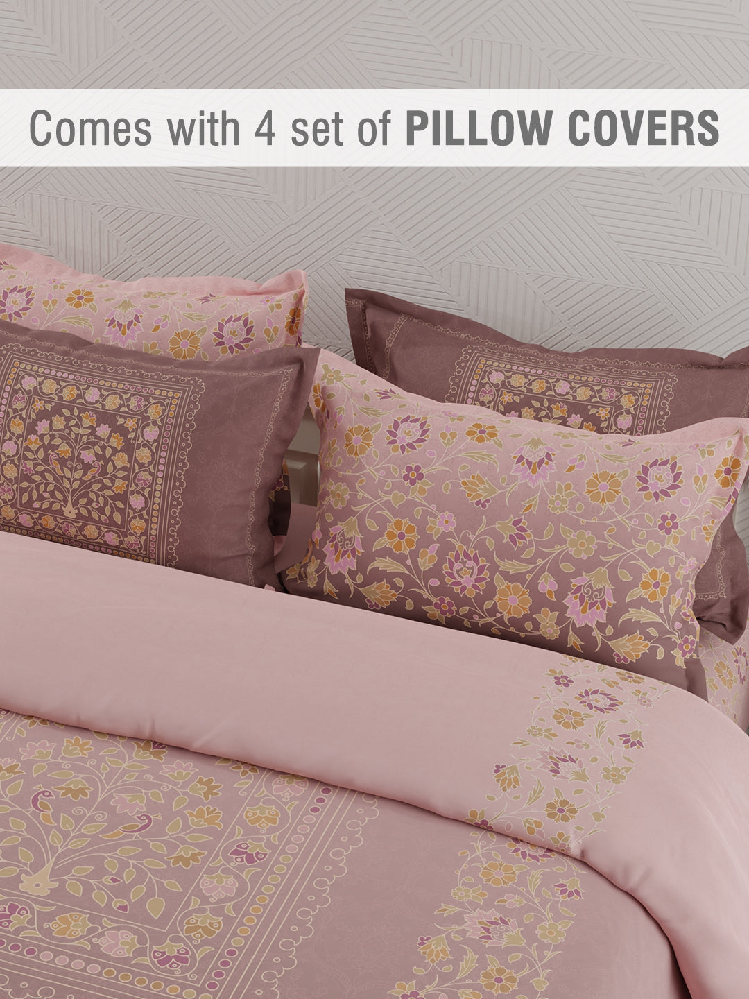 Meenakari Design Prints | 100% Cotton 800 TC Purple Digitally Printed 1 Bedsheet and 4 Pillow Covers | Platinum Pulse Collection