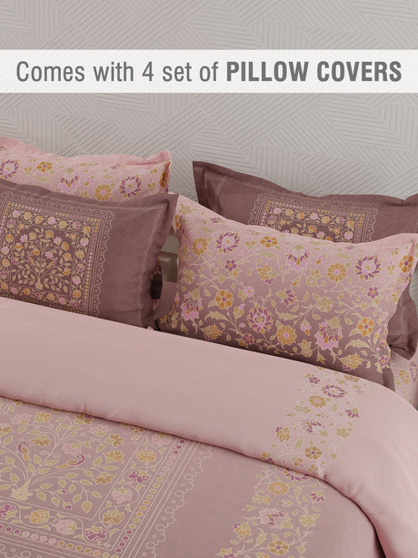 Meenakari Design Prints | 100% Cotton 800 TC Purple Digitally Printed 1 Bedsheet and 4 Pillow Covers | Platinum Pulse Collection
