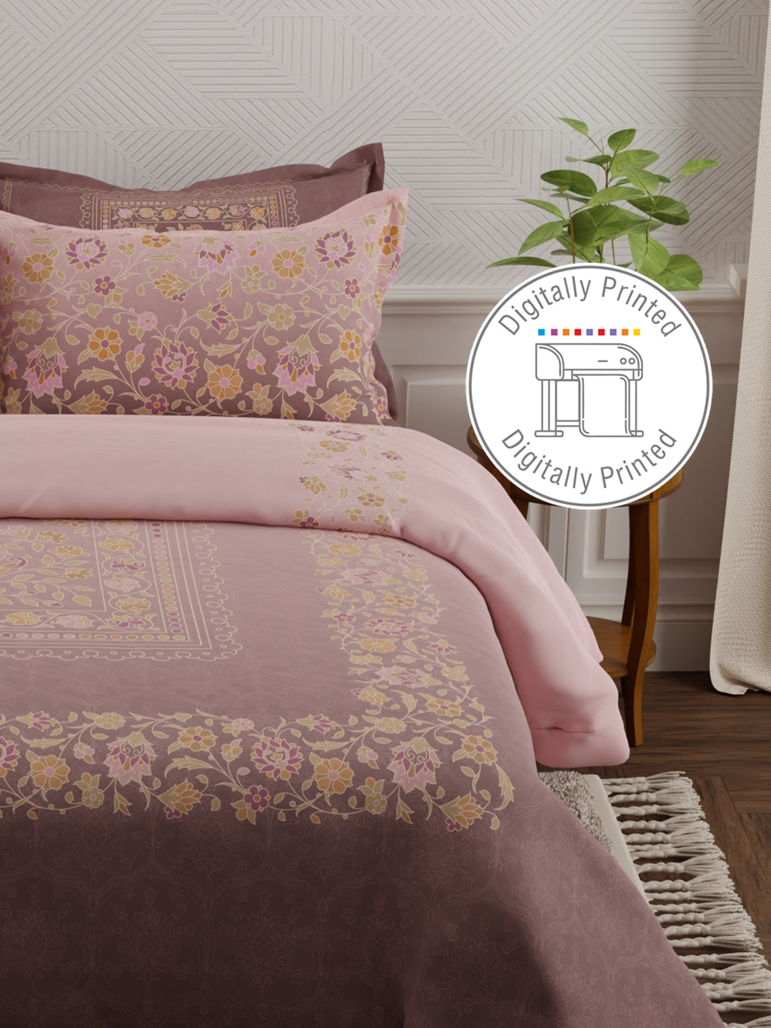 Meenakari Design Prints | 100% Cotton 800 TC Purple Digitally Printed 1 Bedsheet and 4 Pillow Covers | Platinum Pulse Collection
