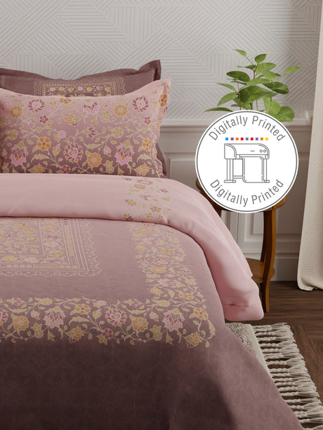 Meenakari Design Prints | 100% Cotton 800 TC Purple Digitally Printed 1 Bedsheet and 4 Pillow Covers | Platinum Pulse Collection